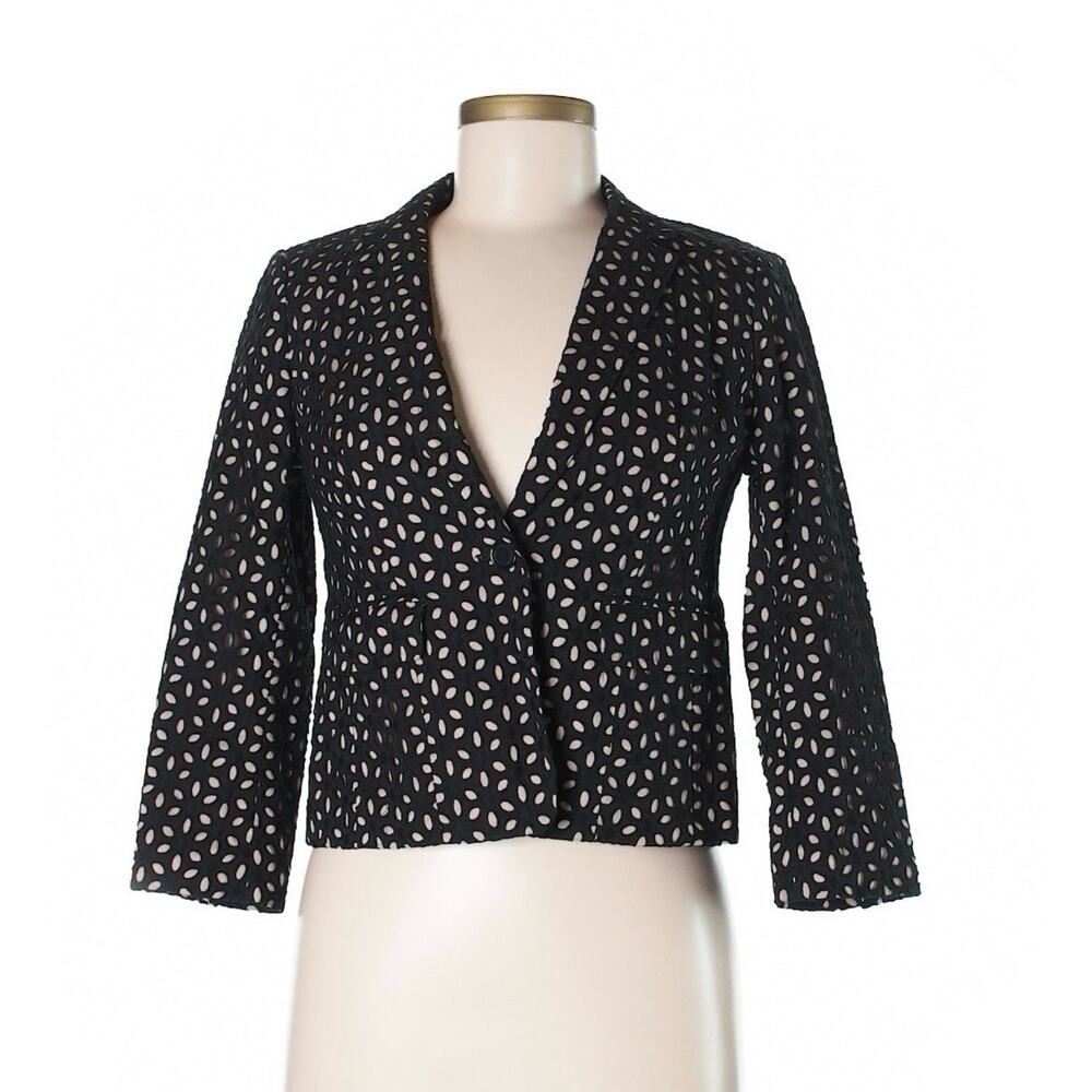 LOFT Women's Black and Cream Patterned Blazer 0P
